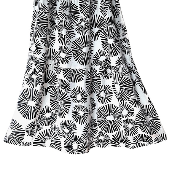 LOFT NWOT LINEN BLEND BLACK & WHITE FIREWORKS MIDI DRESS TIERED | LARGE PETITE - Picture 8 of 12